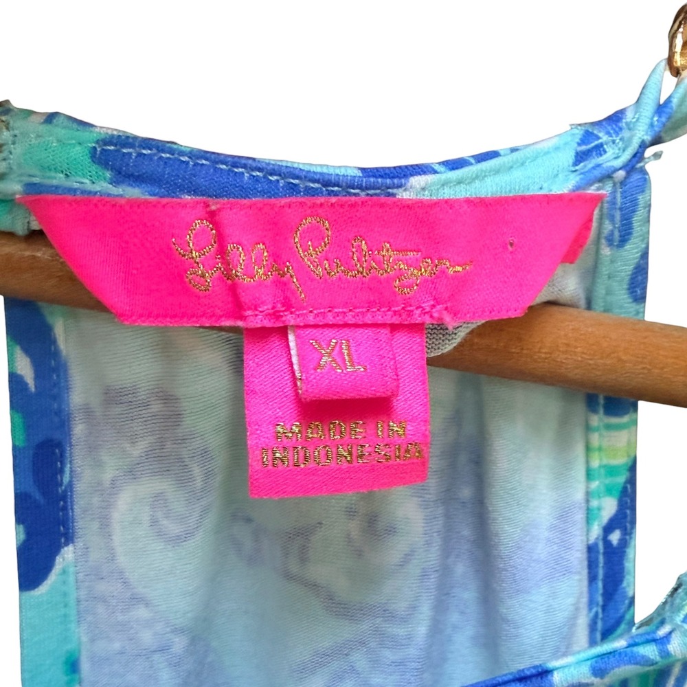 Lilly Pulitzer Jumpsuit Womens XL Aqua Keeran Sea Glass Seahorse Preppy Resort - Picture 8 of 8